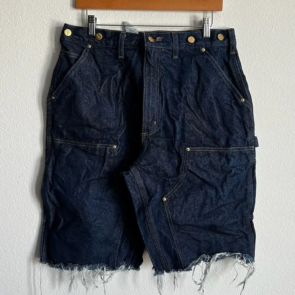 Carhartt denim blue jean double knee work wear carpenter shorts